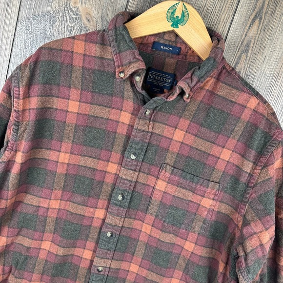 Pendleton Mason Flannel Shirt Mens Large Plaid Button Up Long Sleeve Cotton - Picture 1 of 7